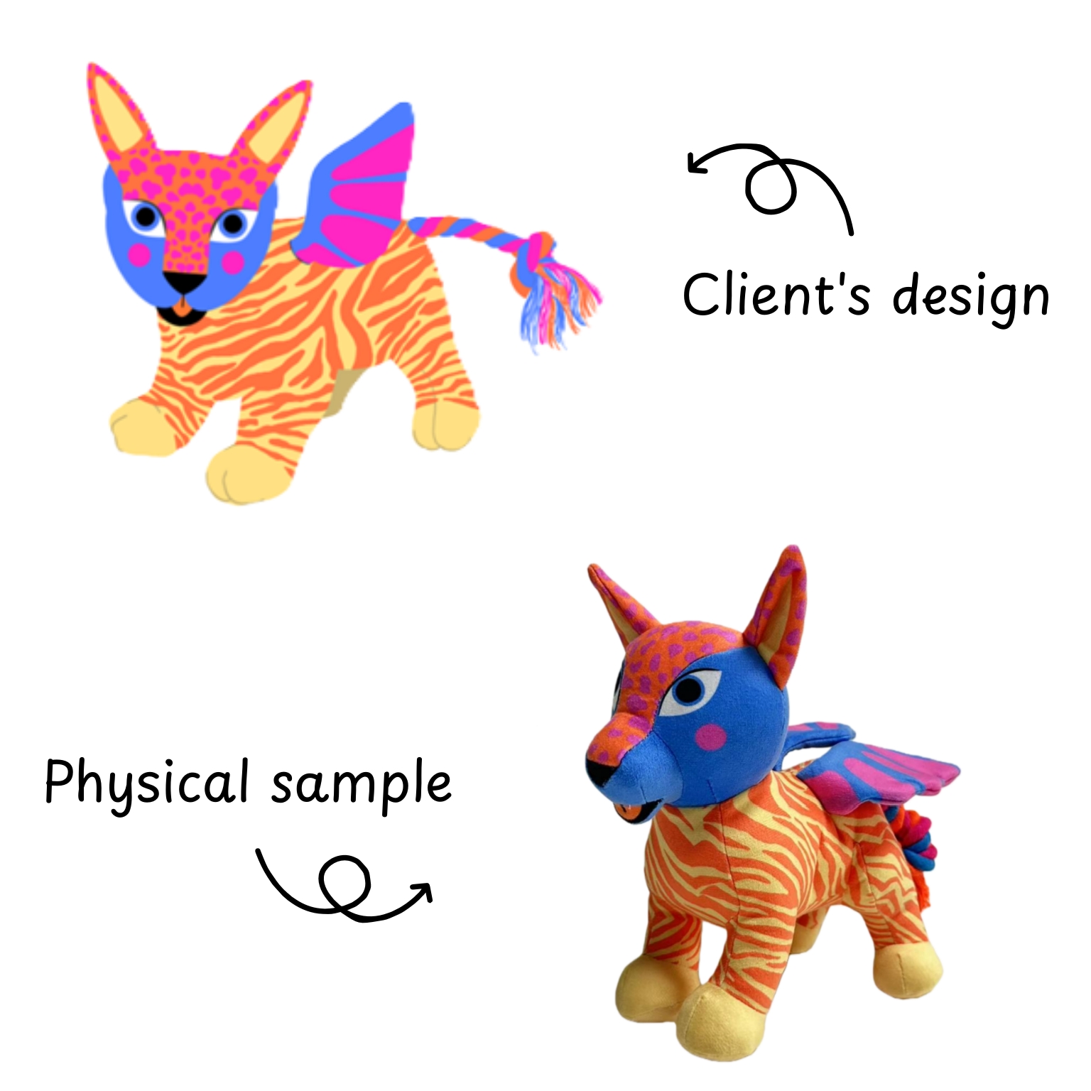 Custom pet toys winged tiger physical sample by OEM manufacturer