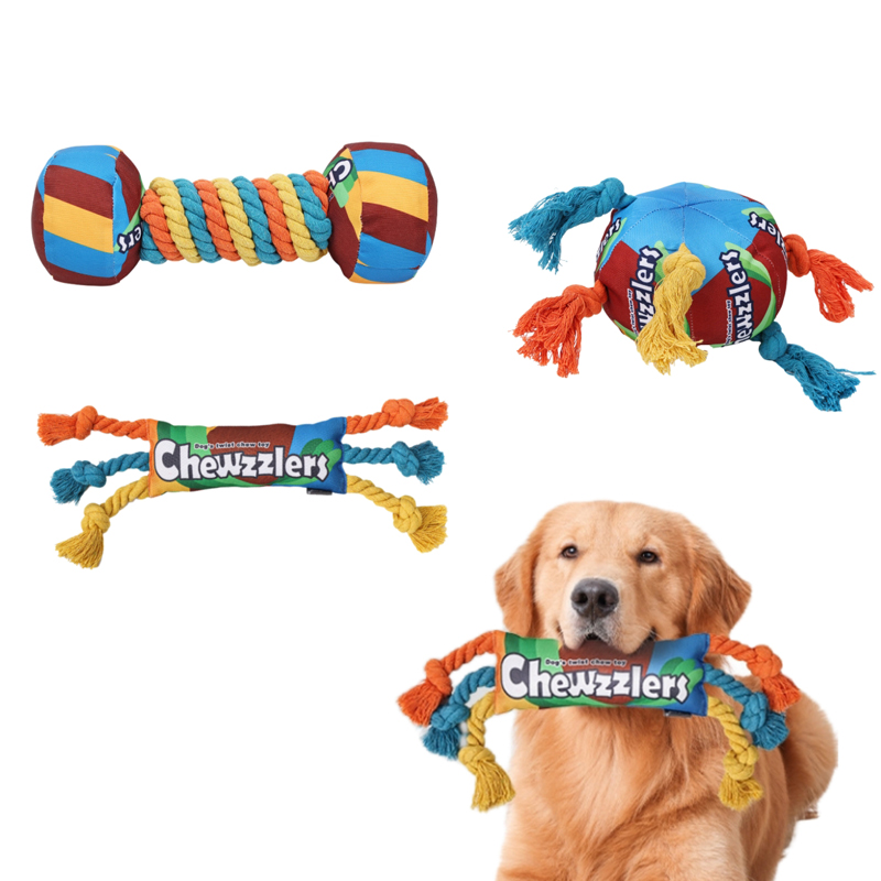 Custom pet toys dumbbell rope plush wholesale by pet supplies manufacturer