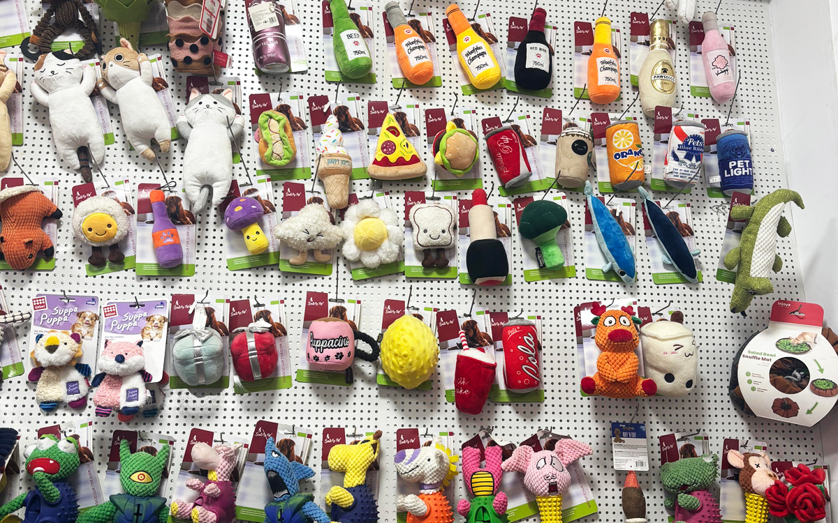 Pet plush toy custom design wall display in factory sample room