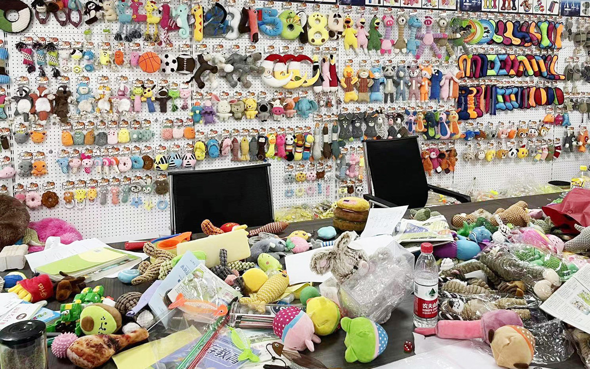 Pet supplies manufacturer extensive sample room with wall displays