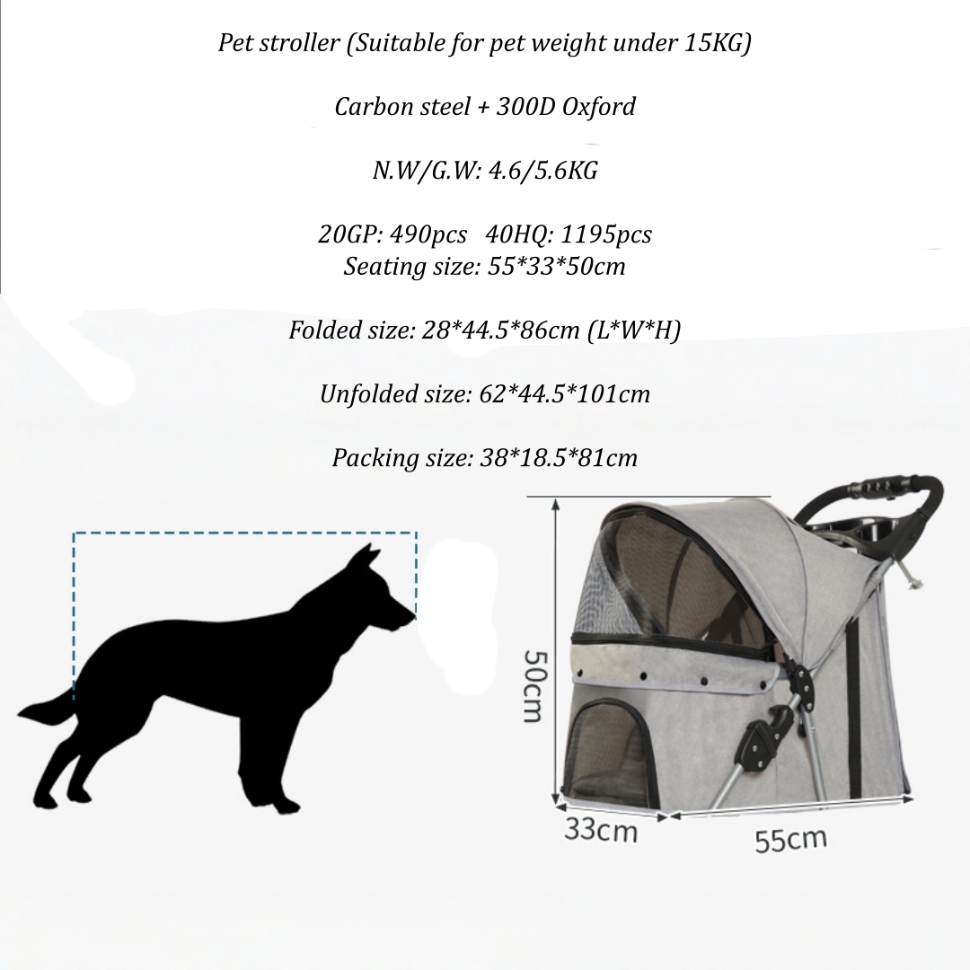 Oxford Carrier Pet Wholesale Stroller Carbon Steel Structure for Medium Dog