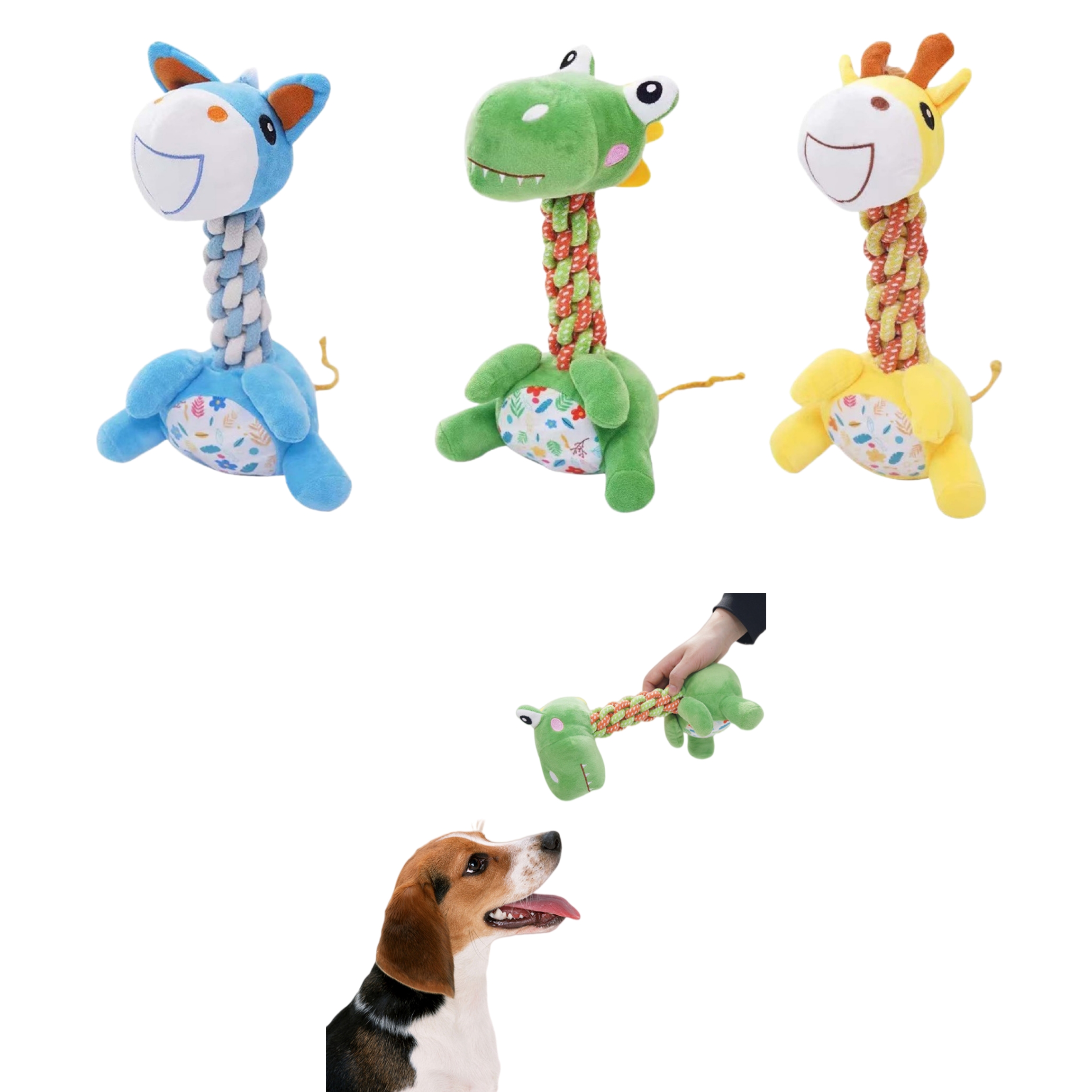 Custom Pet Plush Long-Neck Animal Dog Interactive Squeaky Rope Toy