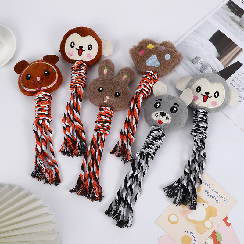 OEM/ODM Pet Plush Animal Head Dog Chew Rope Cat Interactive Toy