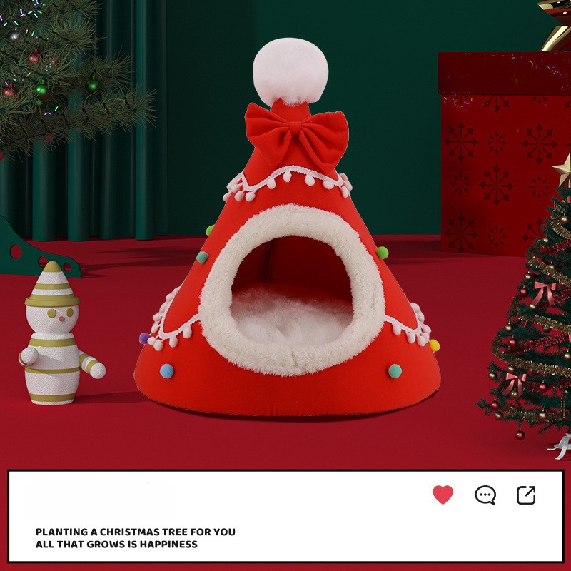 Santa Hat 2-in-1 Detachable Zip-Off Pet Cave Bed House Cushion