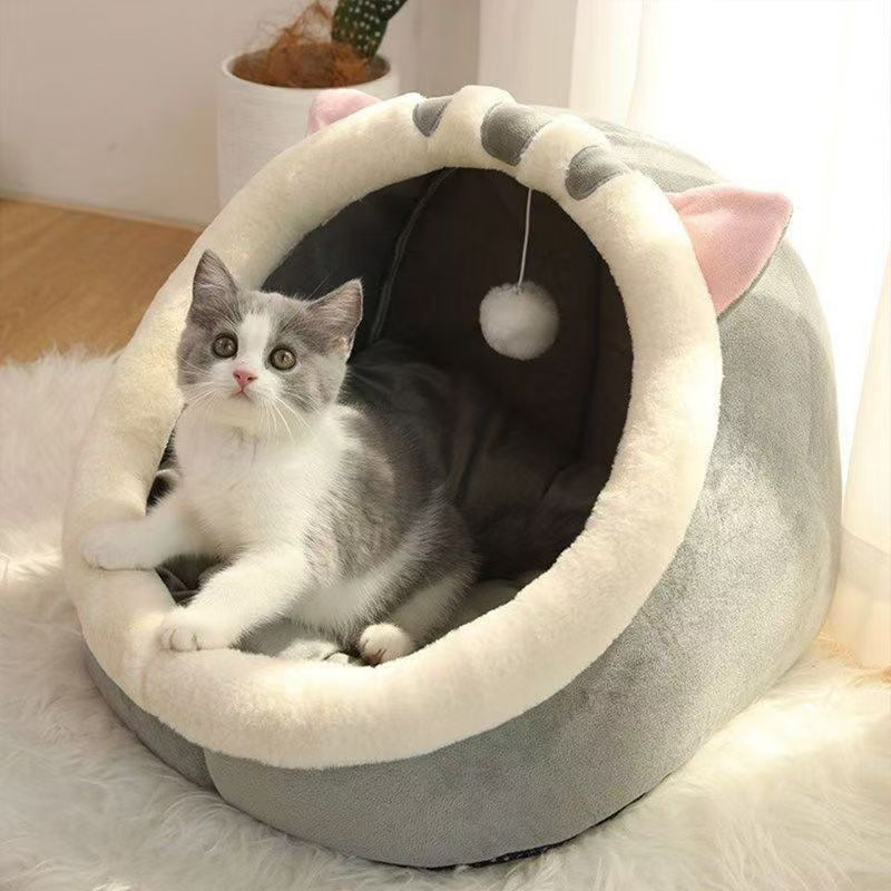 Cute Cat-Ear Shaped Cave Bed Custom Cozy Plush Pet House