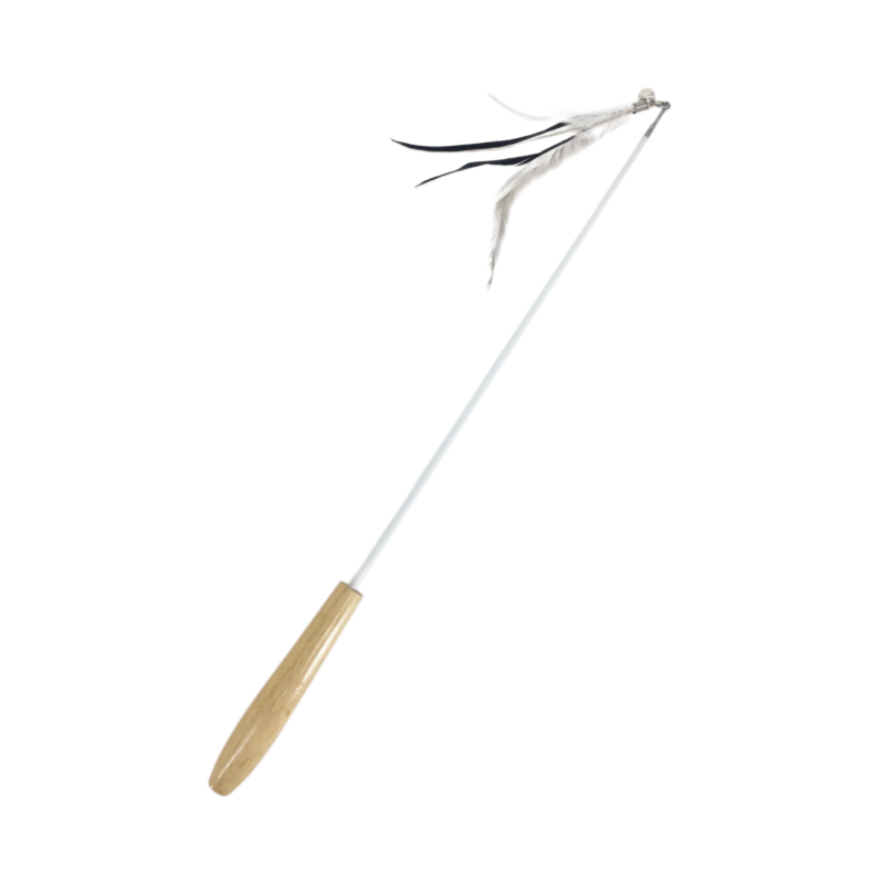 Custom Flexible Steel Wire Feather Cat Teaser Wand with Wooden Handle