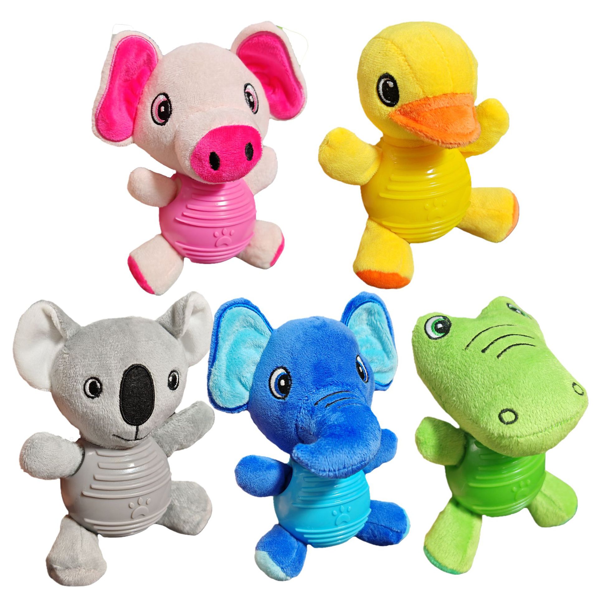 New 2-in-1 Hybrid Plush & Rubber Pet Chewy Animal Squeaky Dog Toy