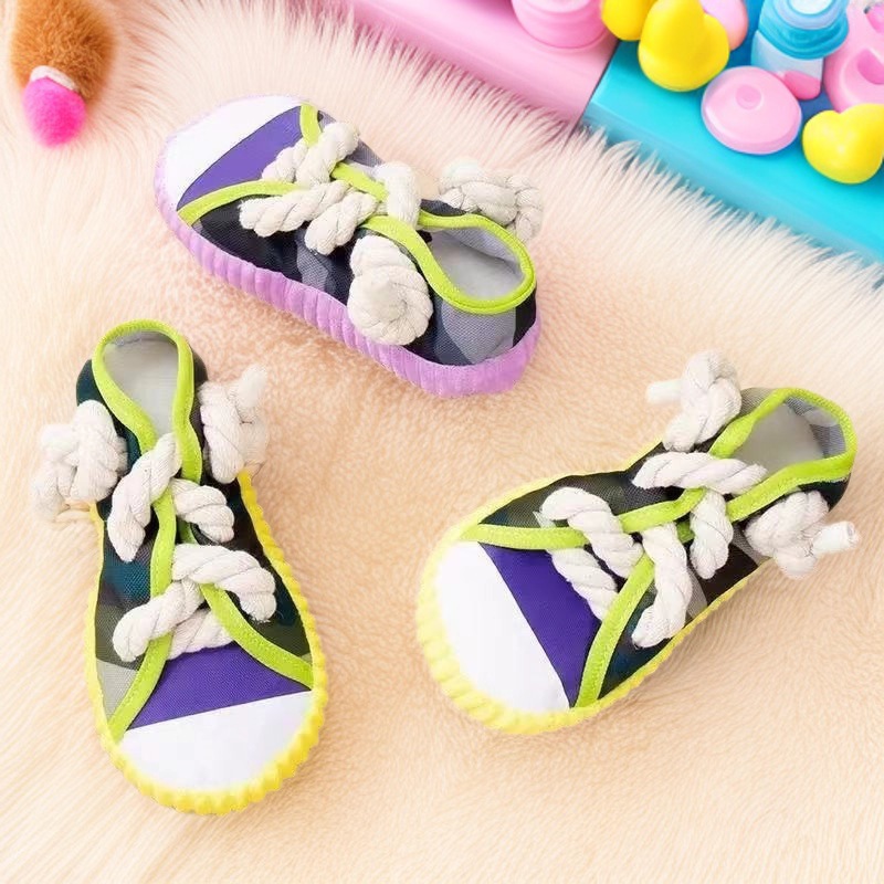 Custom Pet Plush Sneaker Shoe Dog Squeaky Rope Teething Toy