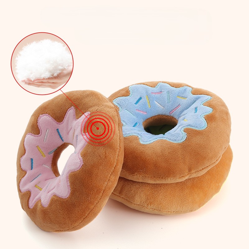 Custom Color Donut Plush Pet Food Dog Chew Squeaky Toy