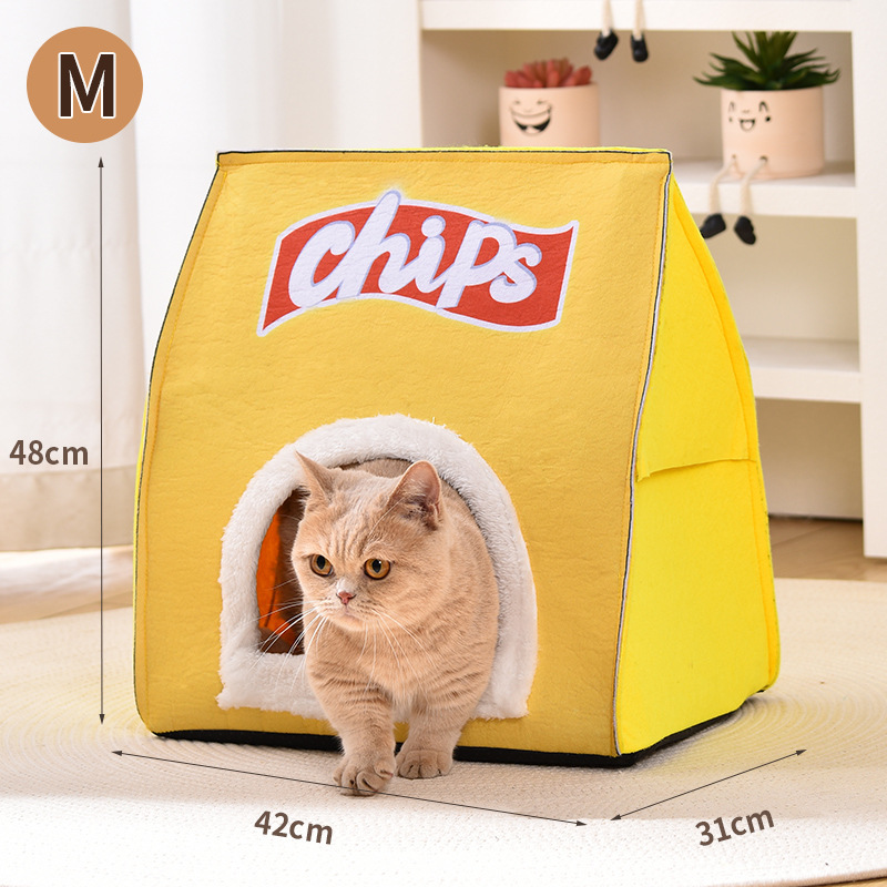 Custom Brand Logo Snack Bag Pet Plush Cat Dog Cave House