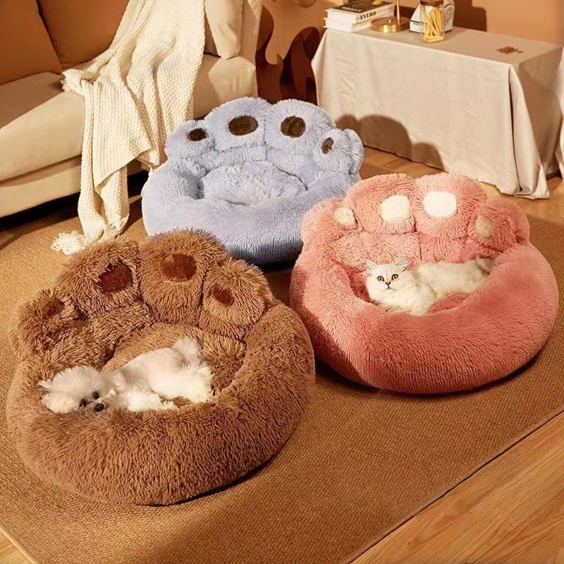 Custom Bear Paw Fluffy Pet Calming Warm Donut Dog Bed