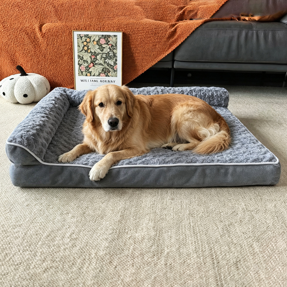Foldable Egg-Crate Foam L-Shaped Custom Pet Dog Plush Bed