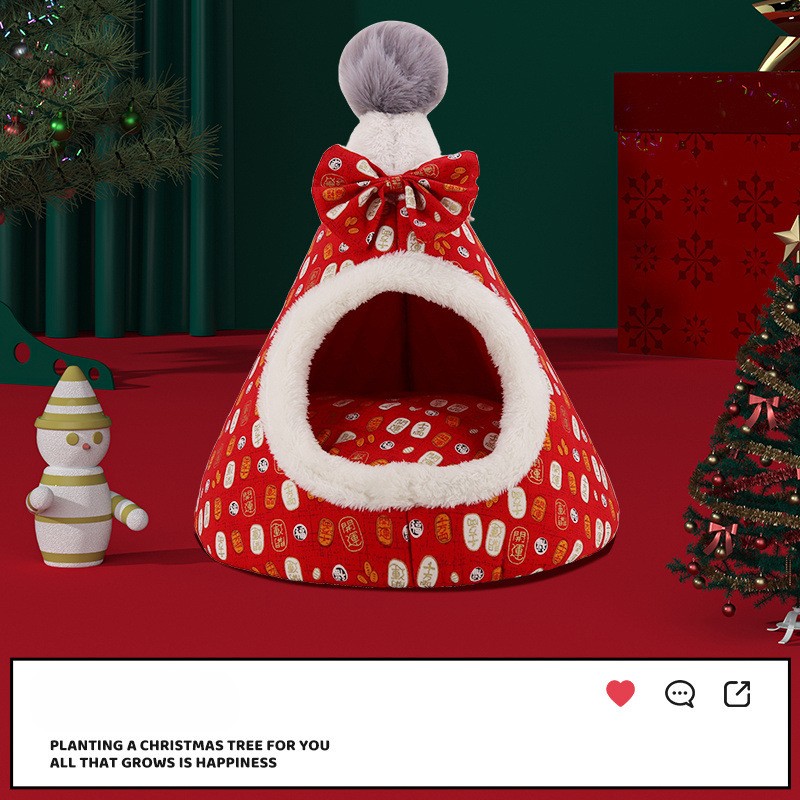 Santa Hat 2-in-1 Detachable Zip-Off Pet Cave Bed House Cushion