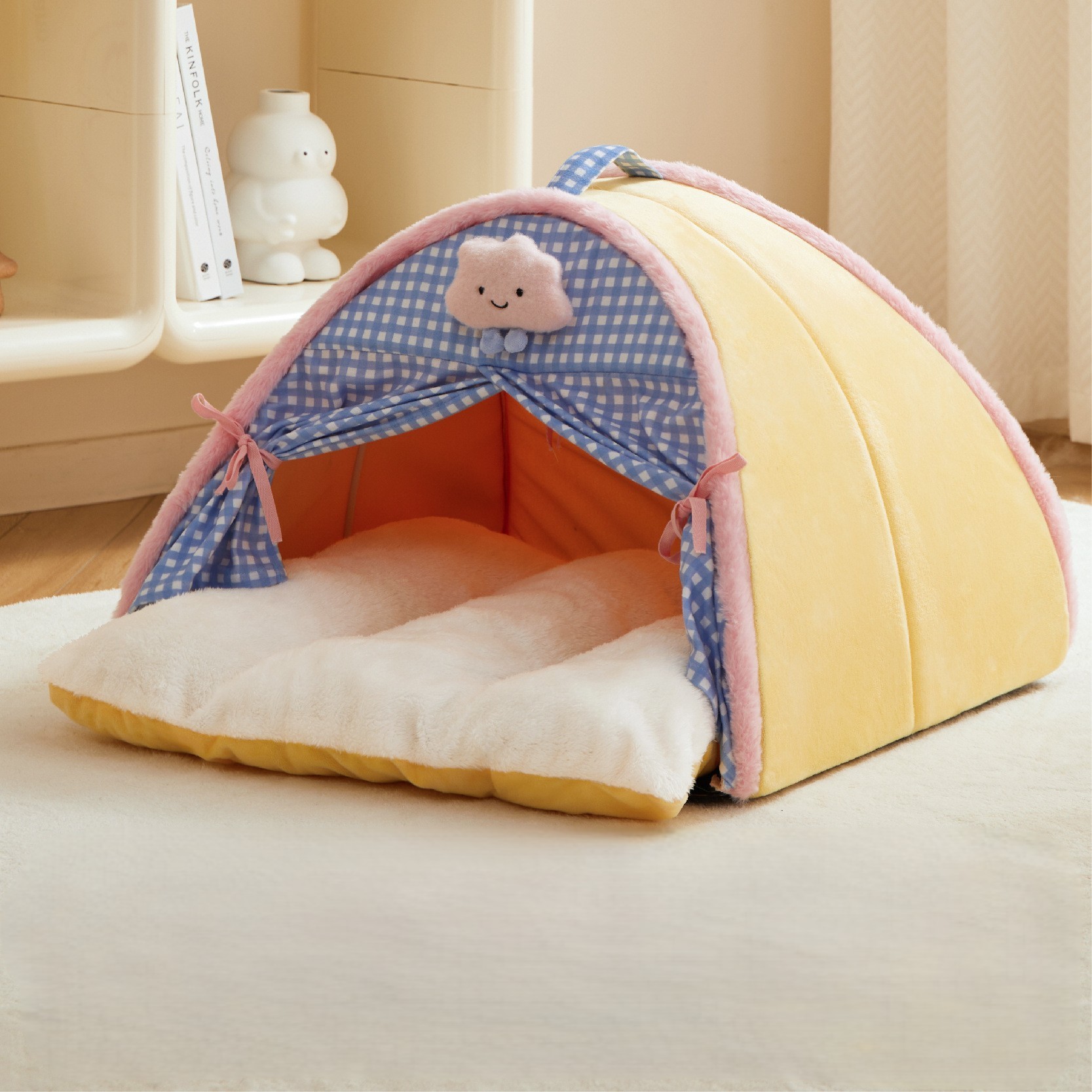 Custom Printing Dot Plush Pet Tent House Cat Cave Bed