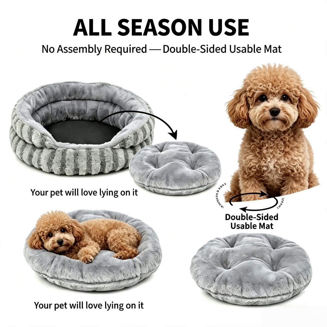 Luxury Striped Fluffy Pet Bed Warm Soft Round Cozy Cat Sleeping Nest