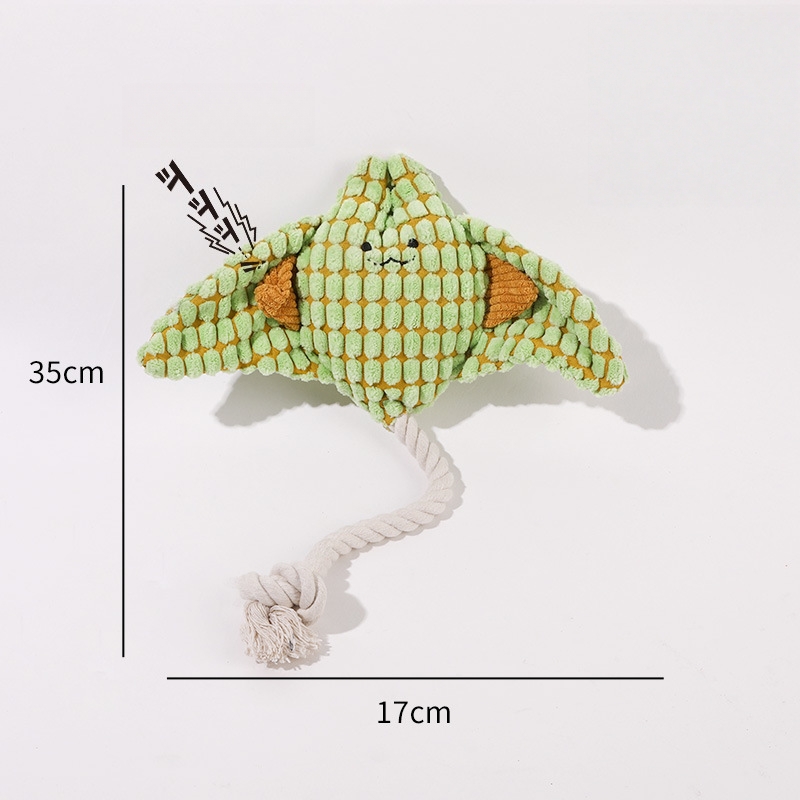 Custom Pet Squeaky Stingray Plush Dog Toy with Cotton Rope Tail