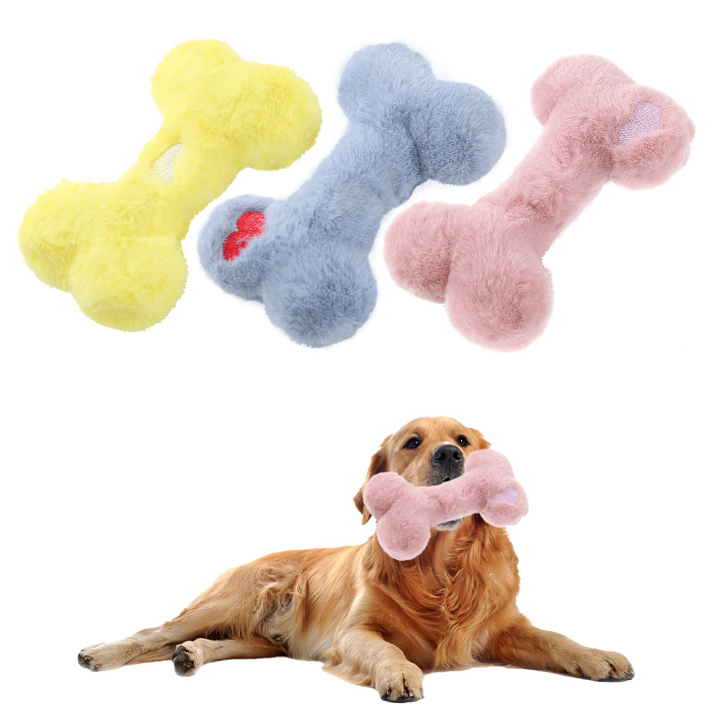 Custom Logo Pet Plush Fluffy Soft Bone Dog Squeaky Toy