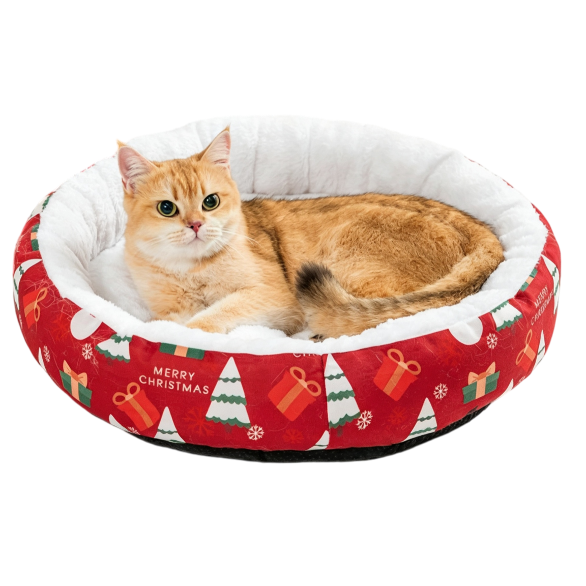 Festive Holiday Christmas Plush Furry Donut Pet Dog Warm Bed