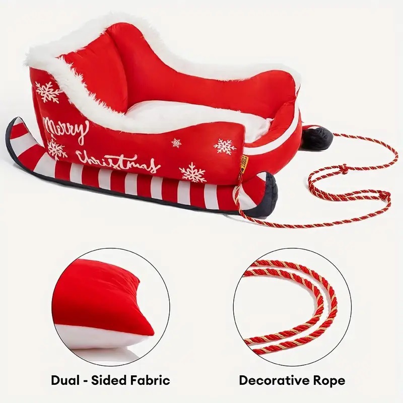 Creative Pet Bed Sled Shaped Plush Warm Christmas Dog Cat Sofa