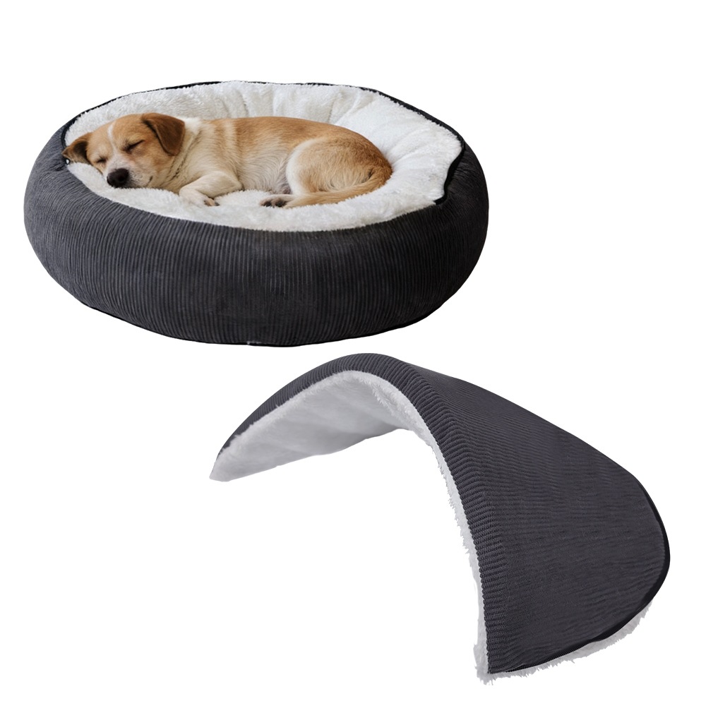 2-in-1 Hooded Donut Plush Pet Dog Bed with Detachable Hood
