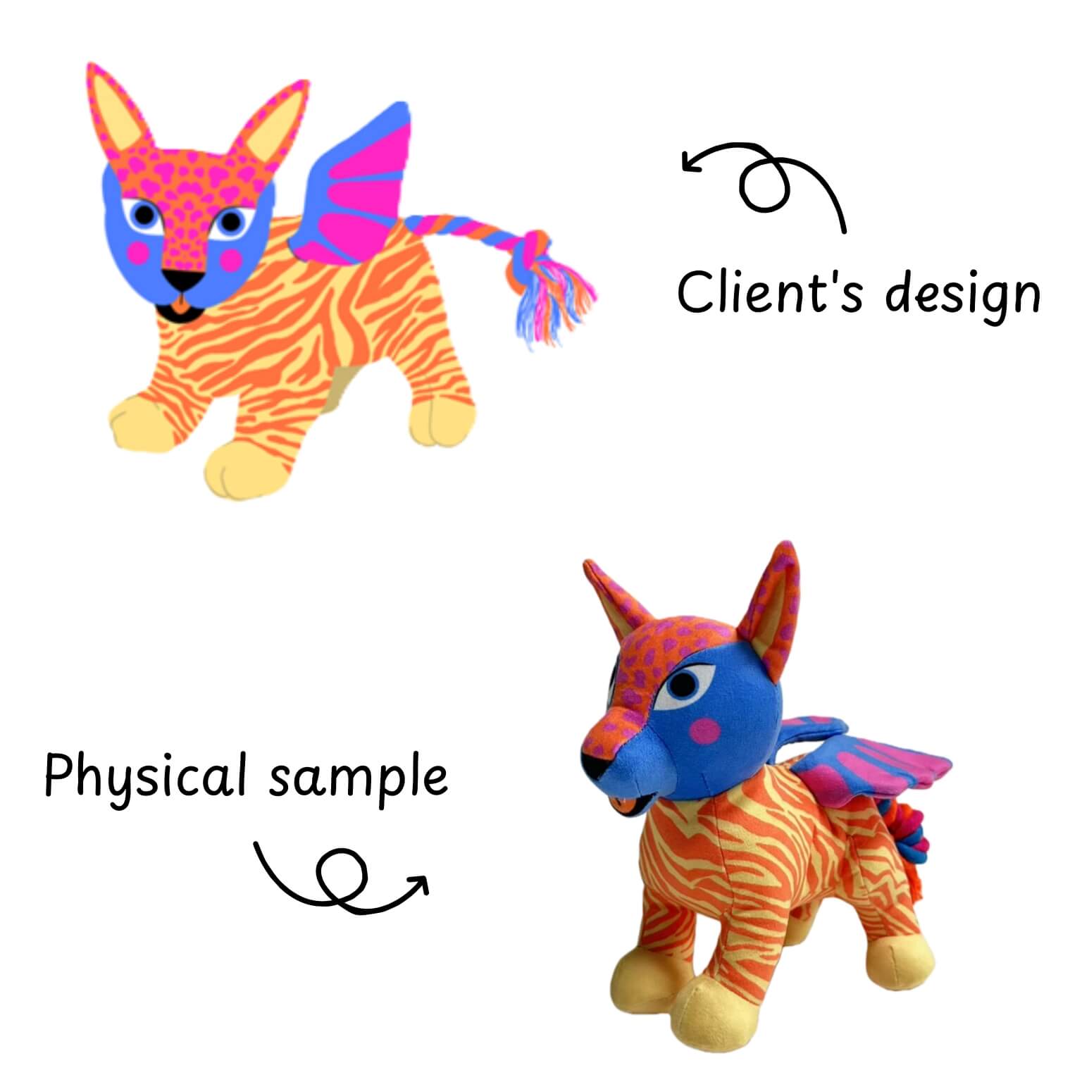 Custom squeaky cotton rope dog toys featuring a popular local cartoon character for a client in Mexico