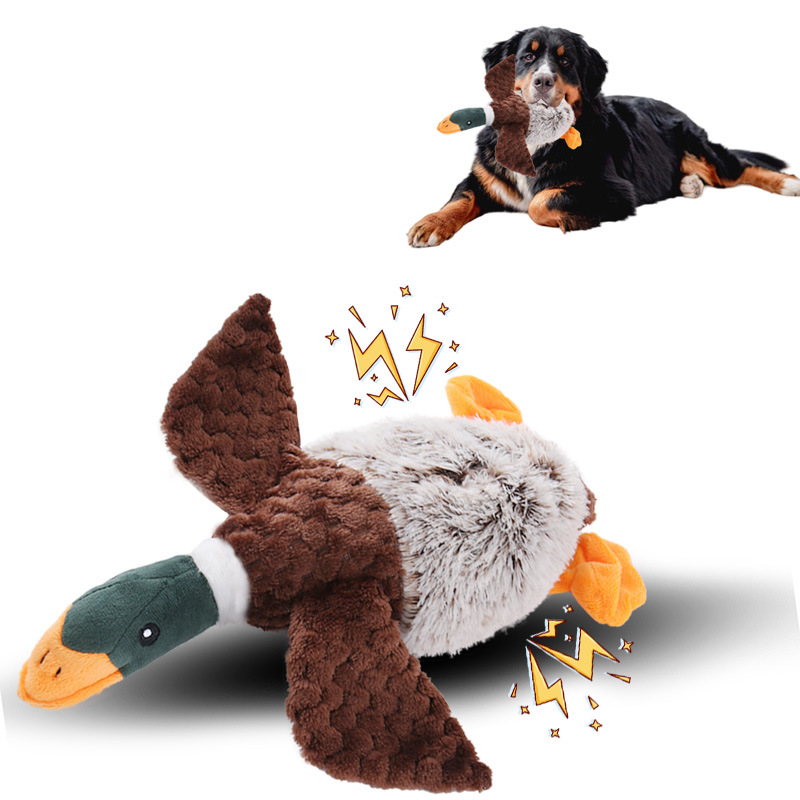 Realistic Fluffy Flying Duck Custom Pet Squeaky Plush Dog Toy
