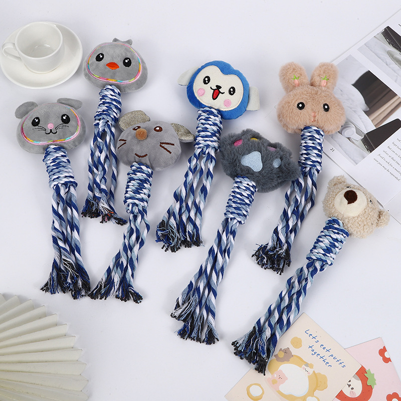OEM/ODM Pet Plush Animal Head Dog Chew Rope Cat Interactive Toy