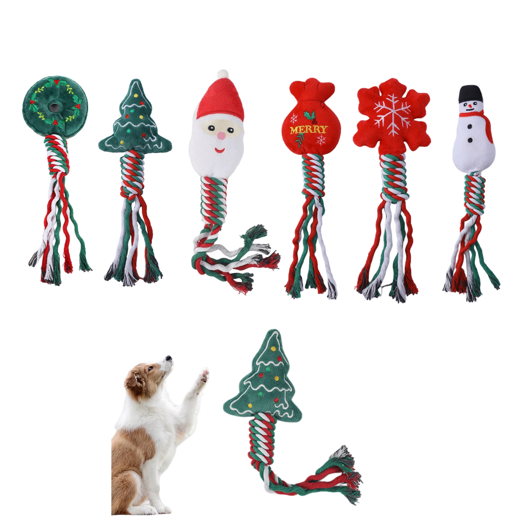 Custom Christmas Holiday Pet Supply Plush Dog Interactive Rope Toy