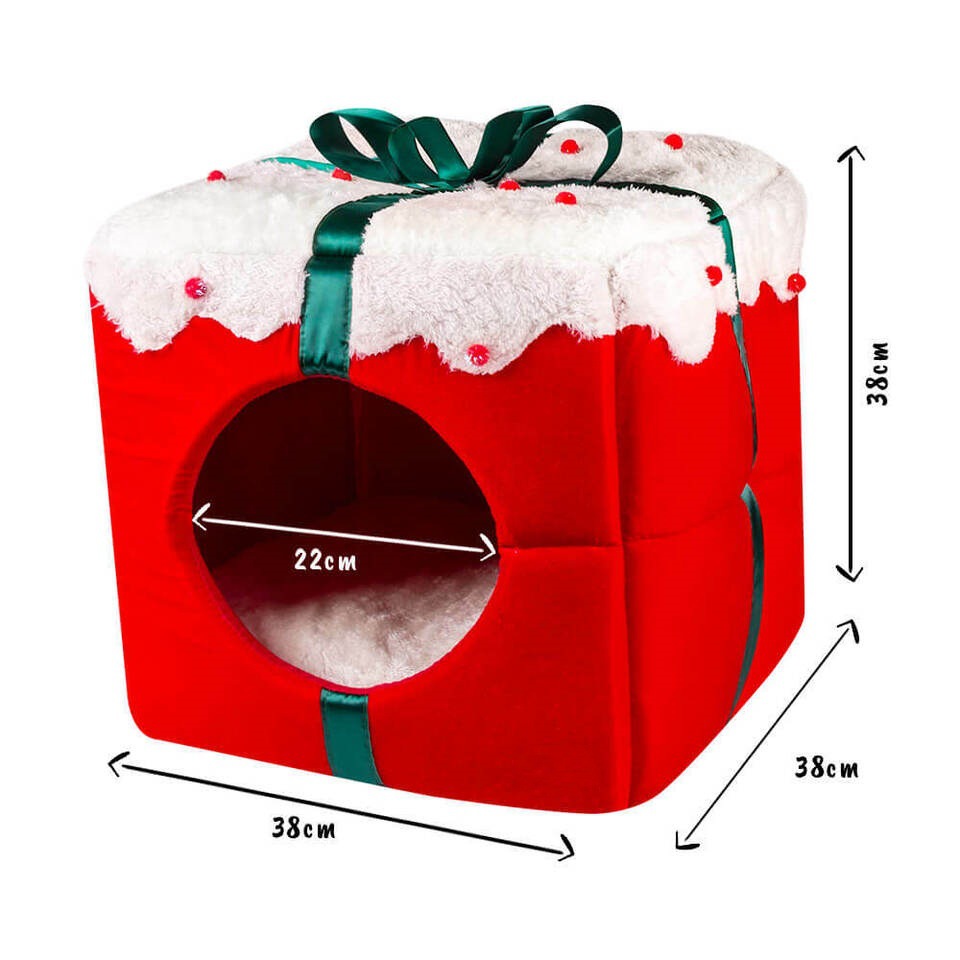 3-in-1 Pet Christmas Gift Holiday Dog Plush Bed Cave House