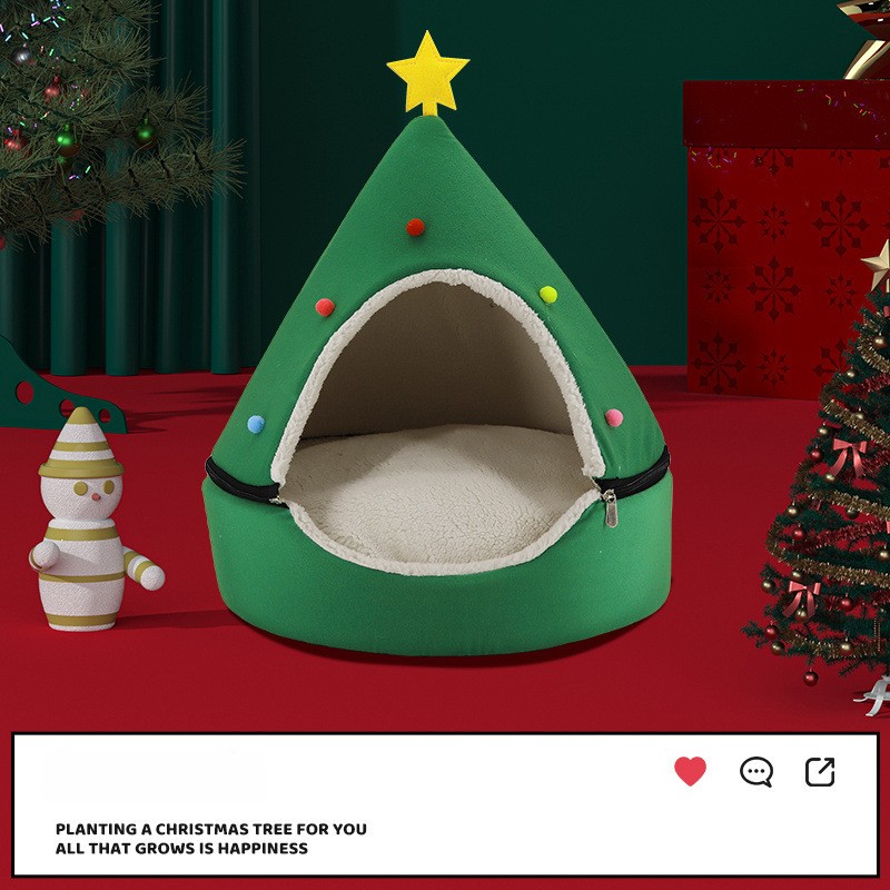 Santa Hat 2-in-1 Detachable Zip-Off Pet Cave Bed House Cushion