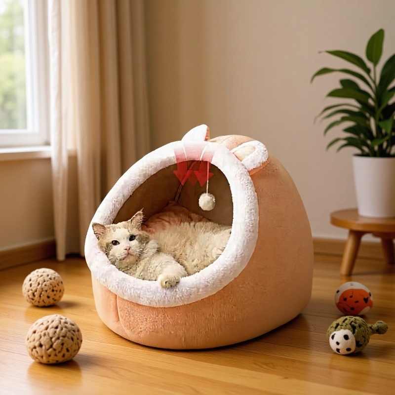 Cute Cat-Ear Shaped Cave Bed Custom Cozy Plush Pet House
