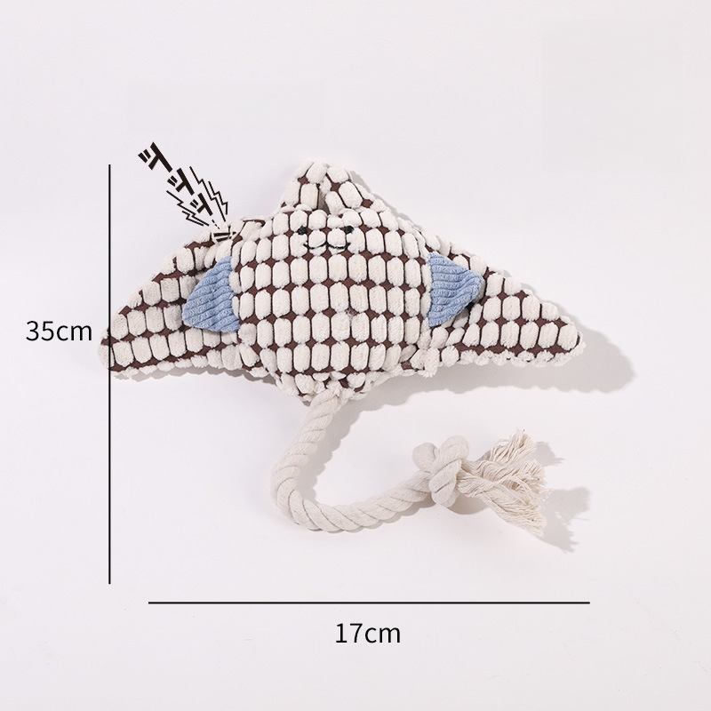 Custom Pet Squeaky Stingray Plush Dog Toy with Cotton Rope Tail