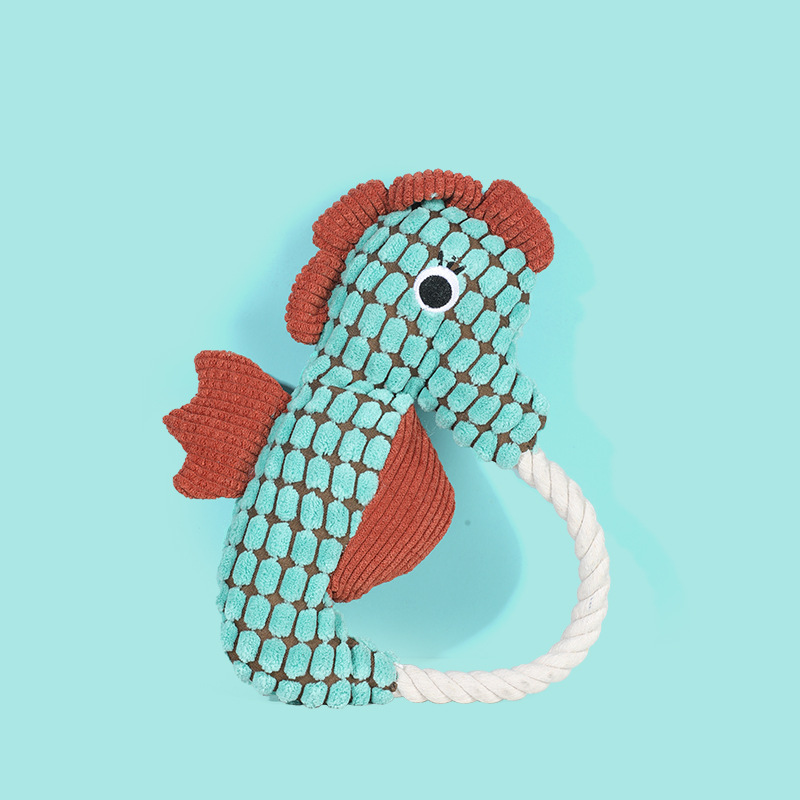Interactive Pet Plush Seahorse Custom Dog Squeaky Cotton Rope Toy