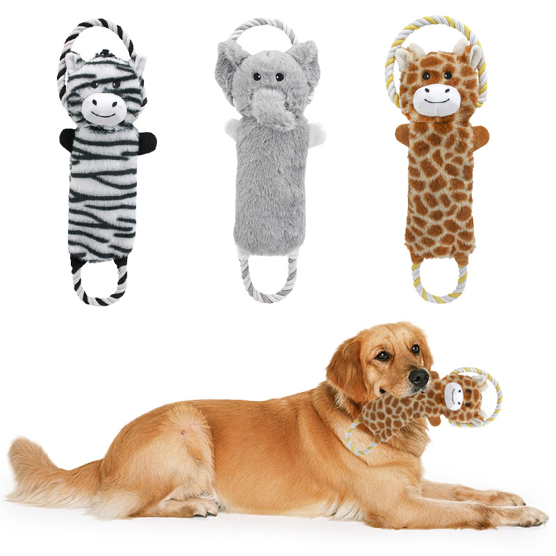 Custom Animal Pet Plush Rope Handles Dog Chew Interactive Toy