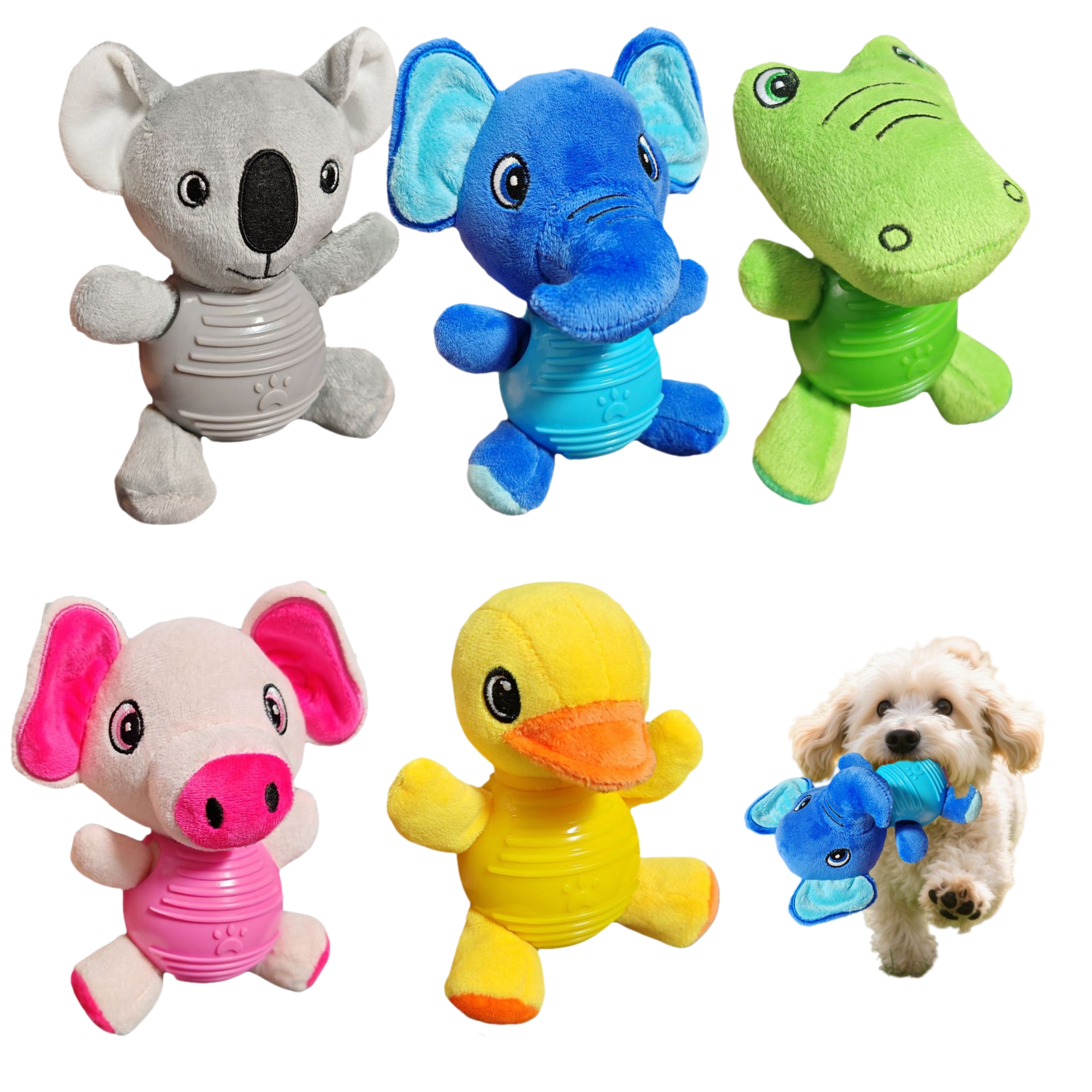 New 2-in-1 Hybrid Plush & Rubber Pet Chewy Animal Squeaky Dog Toy