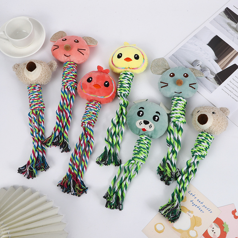 OEM/ODM Pet Plush Animal Head Dog Chew Rope Cat Interactive Toy