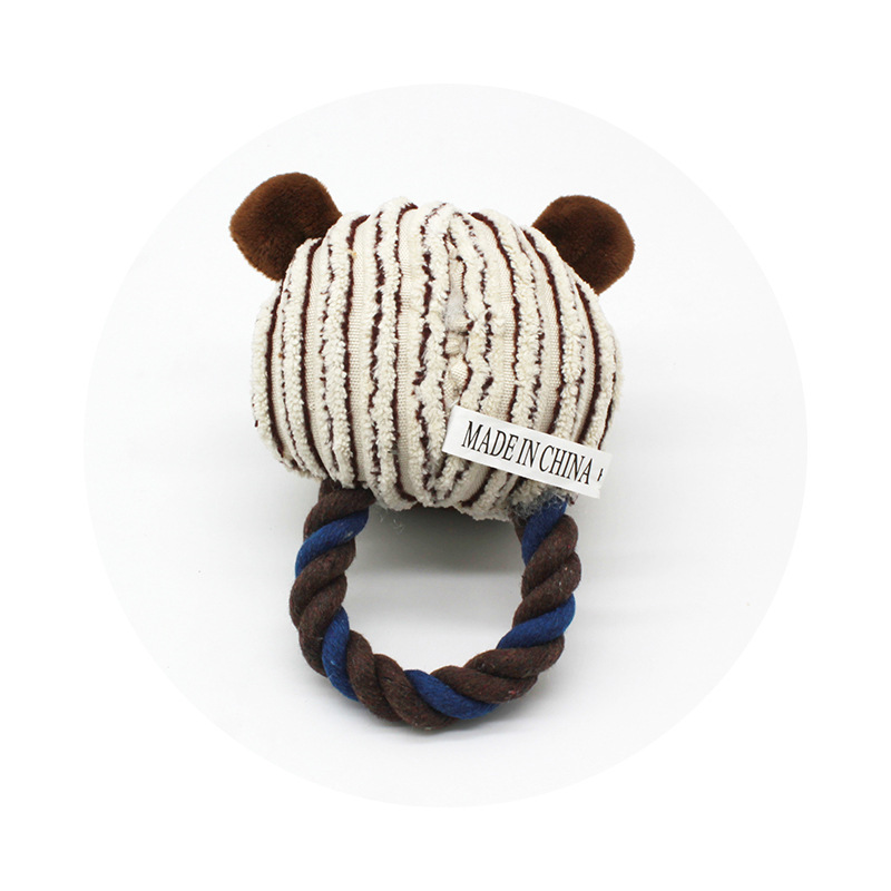 Custom Plush Animal Head Pet Dog Squeaky Chew Rope Teething Toy