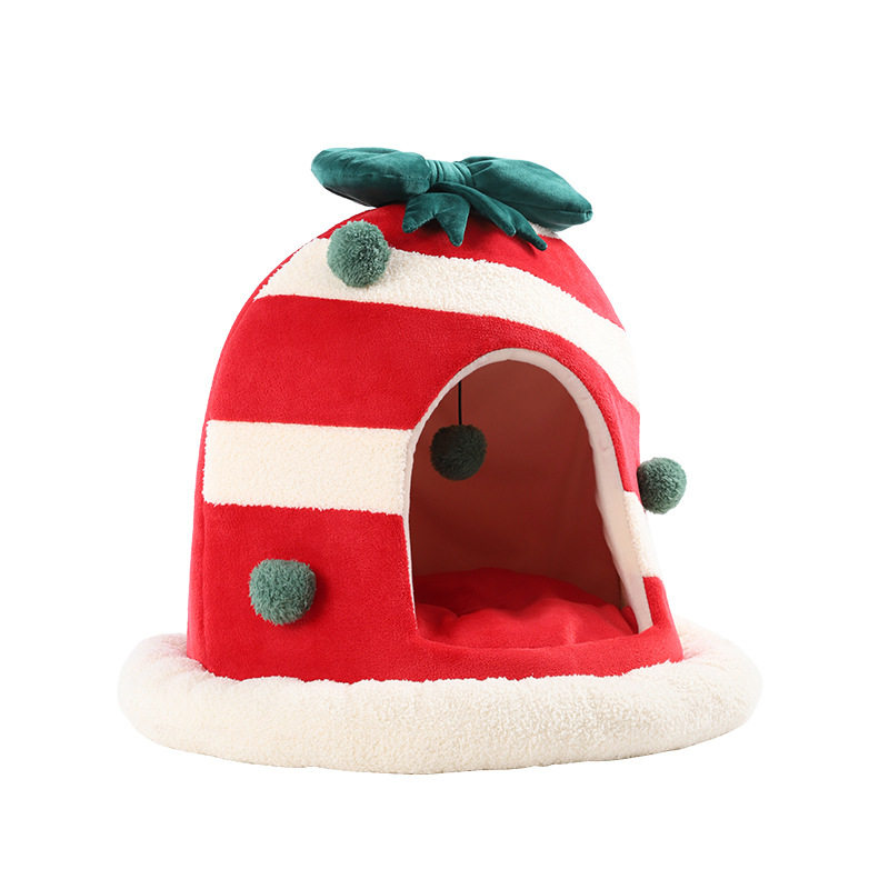 3-in-1 Pet Christmas Gift Holiday Dog Plush Bed Cave House