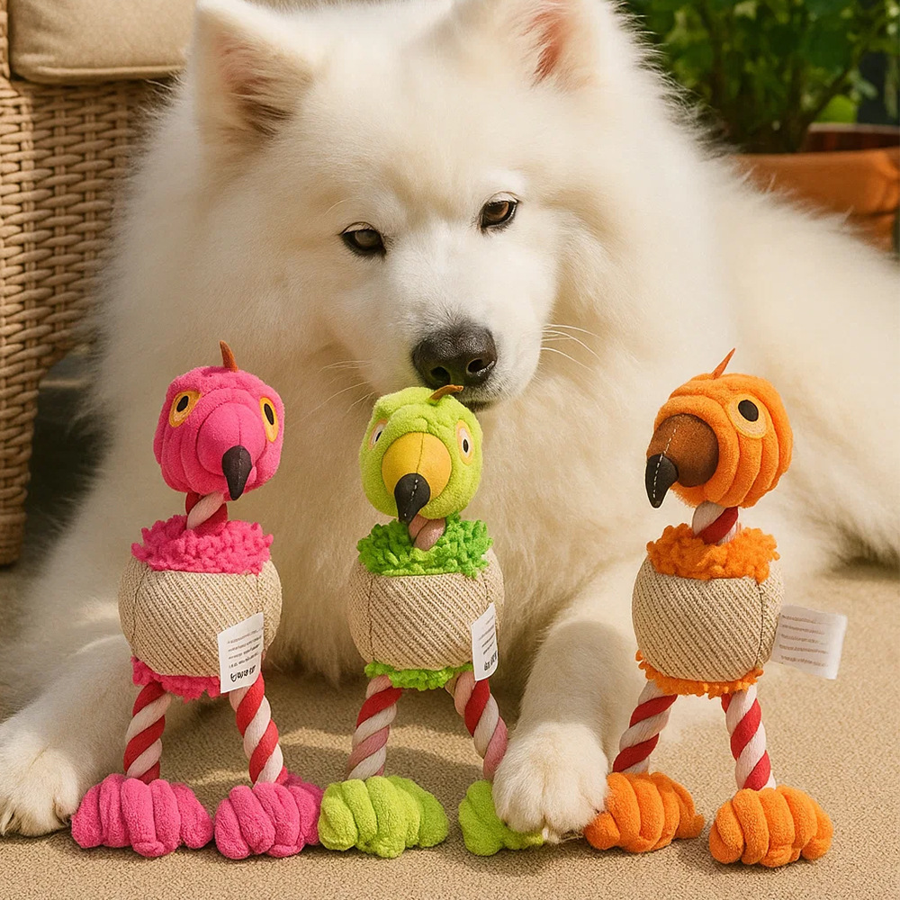 Custom Color Long-Legged Rope Flamingo Pet Plush Dog Squeaky Toy