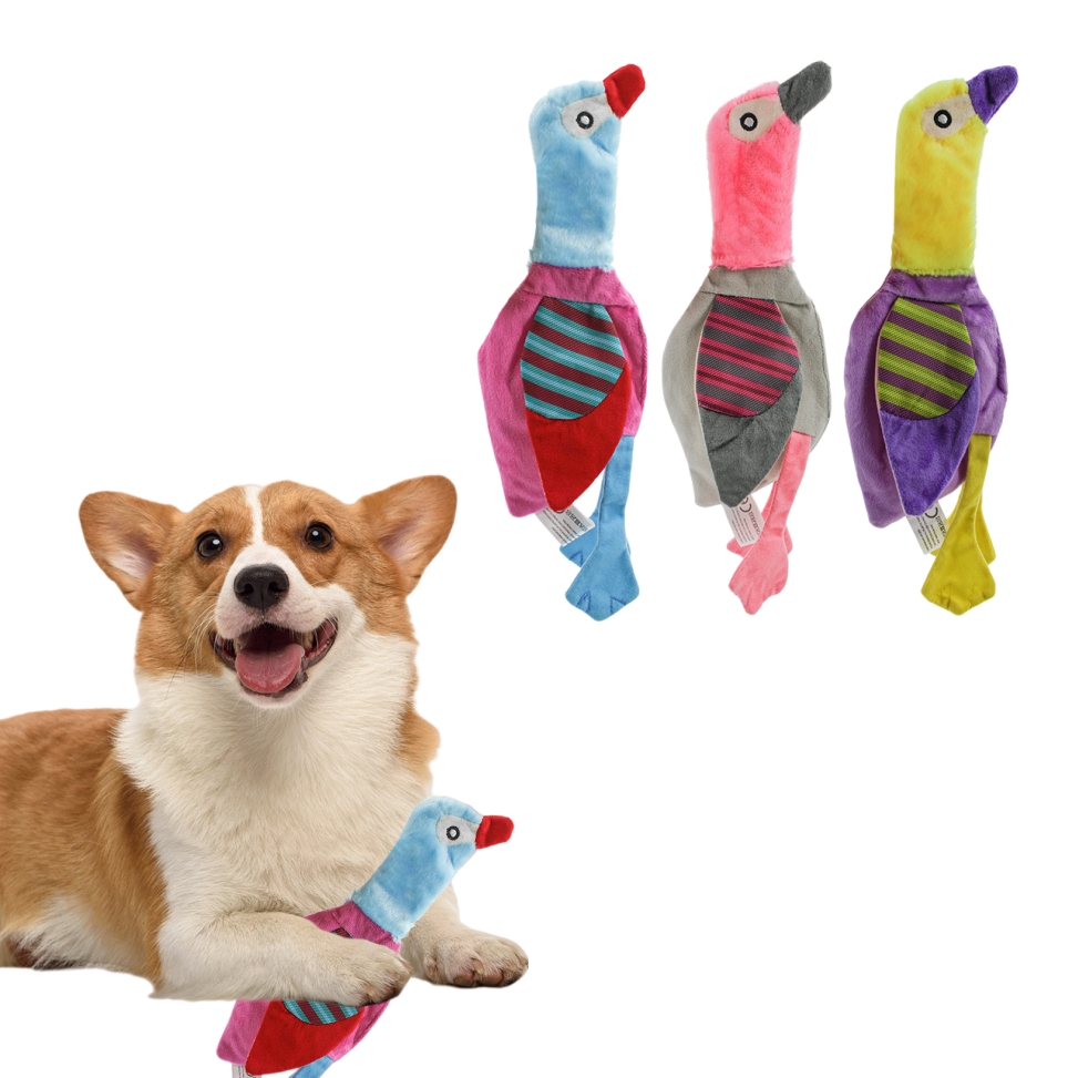 Custom Color Pet Plush Long-Neck Duck Dog Chew Squeaky Toy