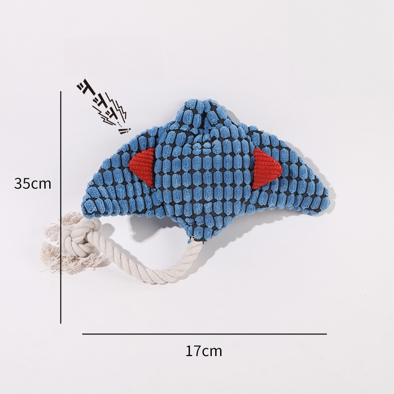 Custom Pet Squeaky Stingray Plush Dog Toy with Cotton Rope Tail