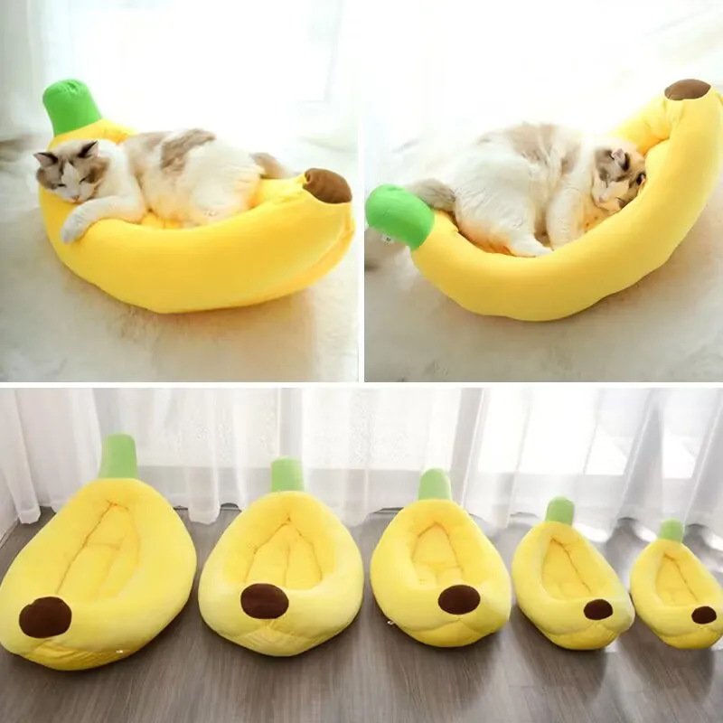 Creative Banana Shape Plush Pet Bed - Cozy Nest for Cat & Small Dog