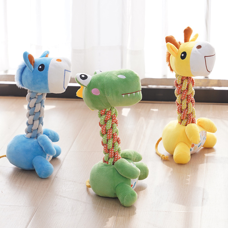 Custom Pet Plush Long-Neck Animal Dog Interactive Squeaky Rope Toy