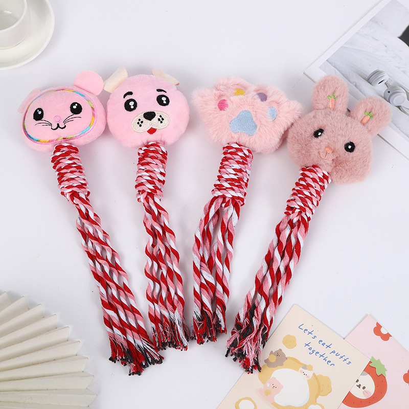 OEM/ODM Pet Plush Animal Head Dog Chew Rope Cat Interactive Toy
