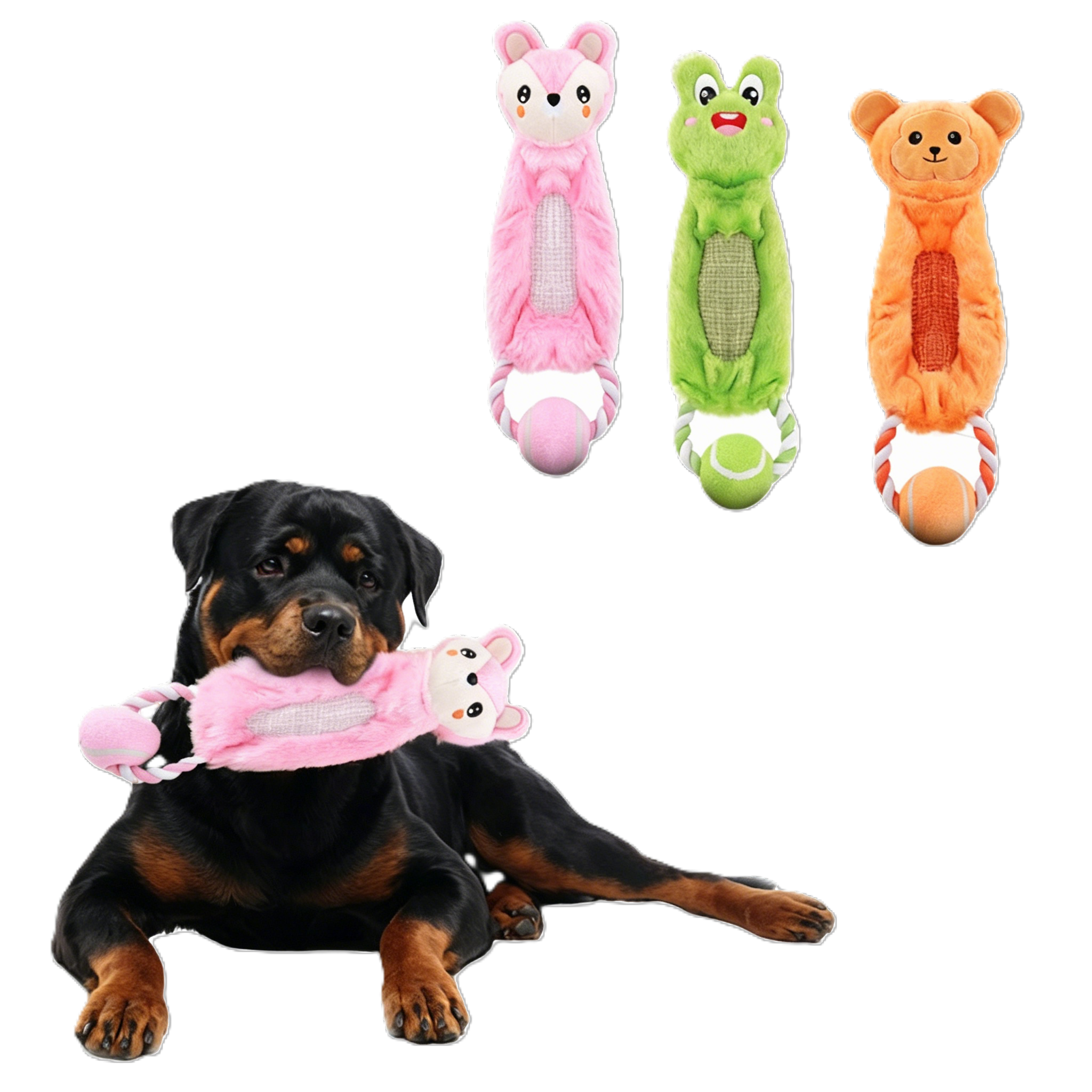 Custom Multi-Textured Plush Animal Rope & Tennis Ball Dog Pet Chew Toy
