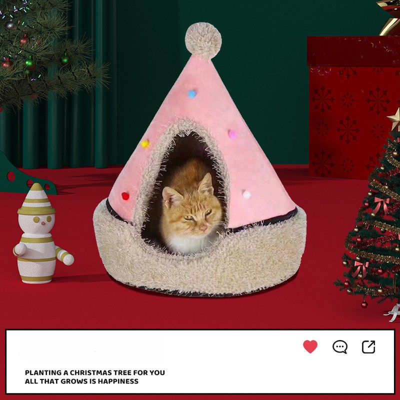 Santa Hat 2-in-1 Detachable Zip-Off Pet Cave Bed House Cushion