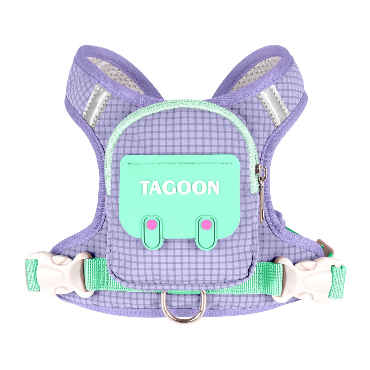 Cute Plaid Dog Harness Mini Backpack Adjustable Reflective Puppy Walking Vest