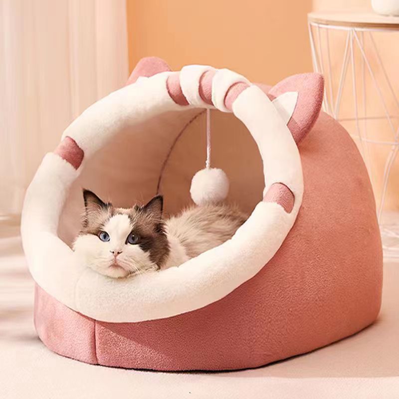 Cute Cat-Ear Shaped Cave Bed Custom Cozy Plush Pet House