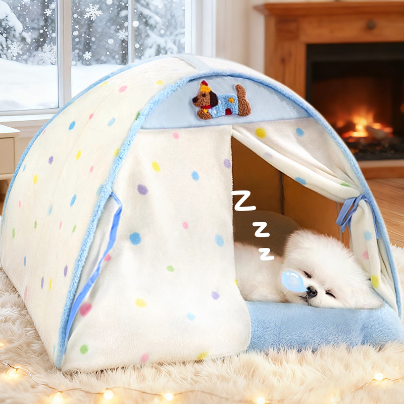 Custom Printing Dot Plush Pet Tent House Cat Cave Bed