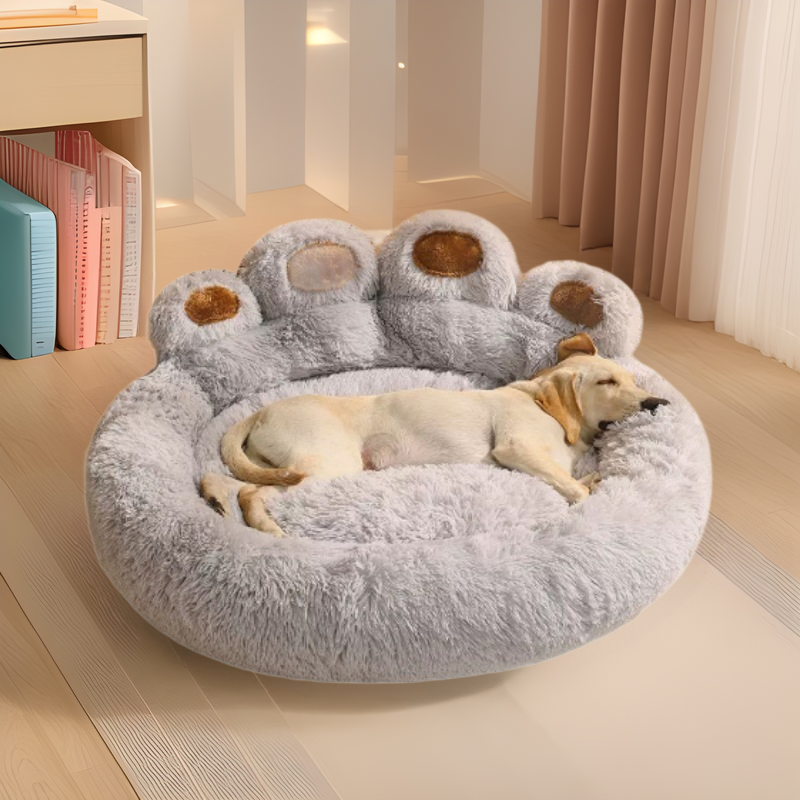 Custom Bear Paw Fluffy Pet Calming Warm Donut Dog Bed